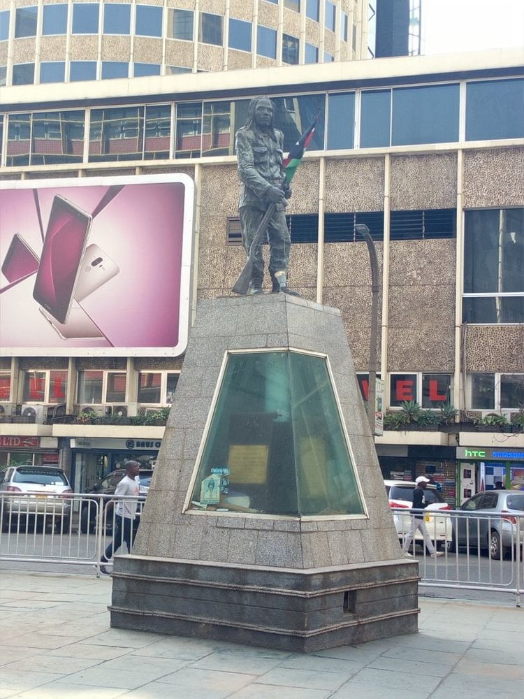 A statue of Dedan Kimathi in downtown Nairobi